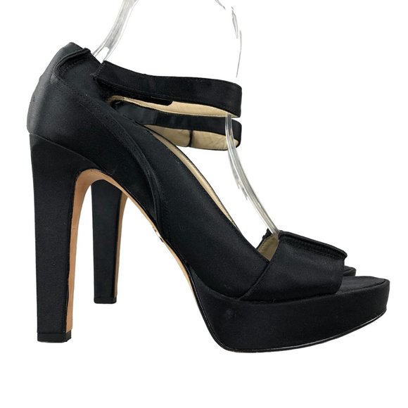 bebe | Shoes | Bebe Womens Size 7m Black Satin Open Toe Platform High ...